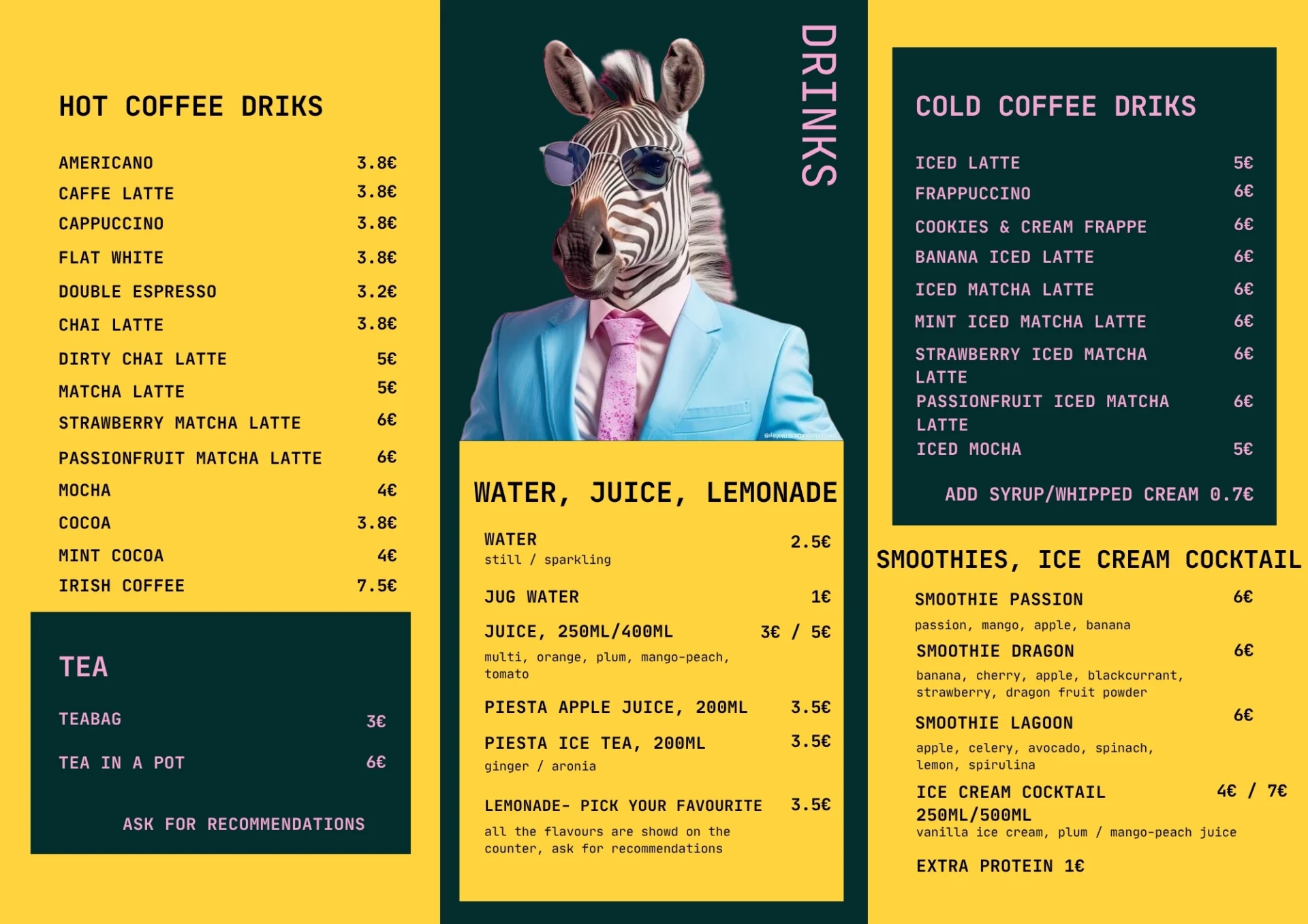 english drinks menu