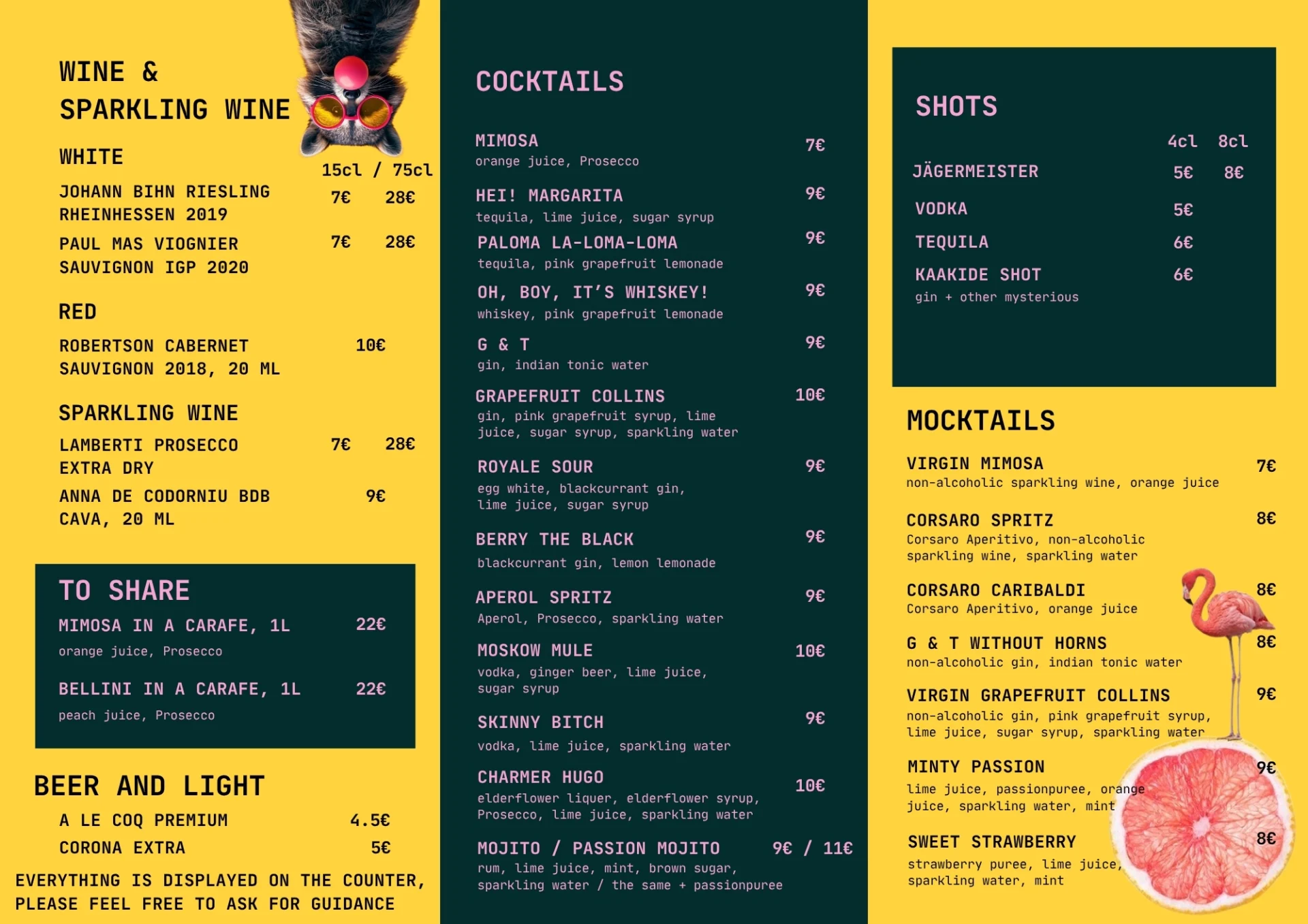 english alcohol menu