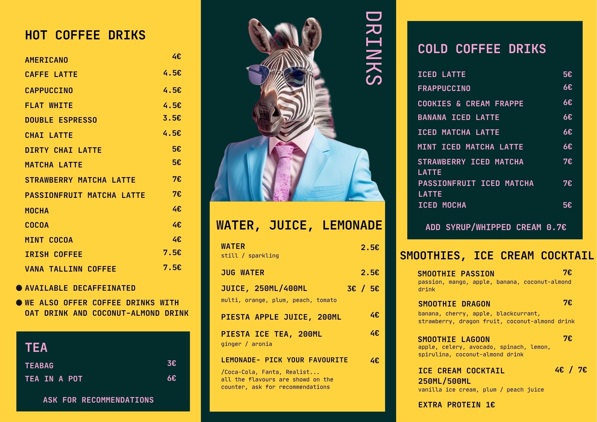 pankaagid drinks menu in english