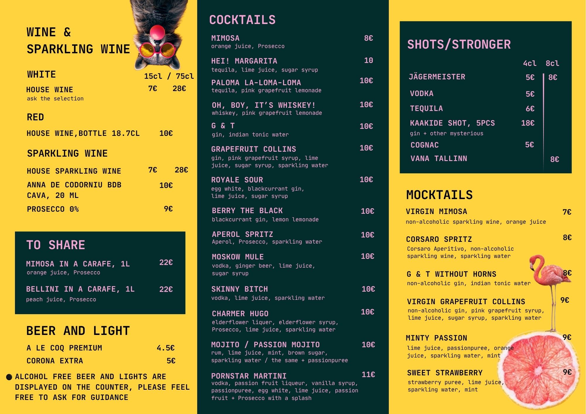 pankaagid drinks menu in english